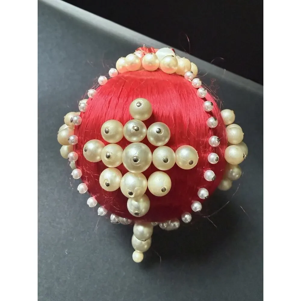 Vintage Handmade Jeweled Beaded Push Pin Red White Victorian Christmas Ornament
